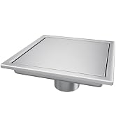 Elefloom Square Shower Drain, Shower Drain 6 inch with 2 in 1 Tile-Insert Cover, Brushed AISI 304...