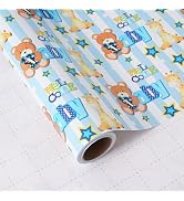 ZINTBIAL Baby Shower Wrapping Paper Roll - Blue Baby Boy Animal Heart Theme Newborn Gift Wrap Pap...