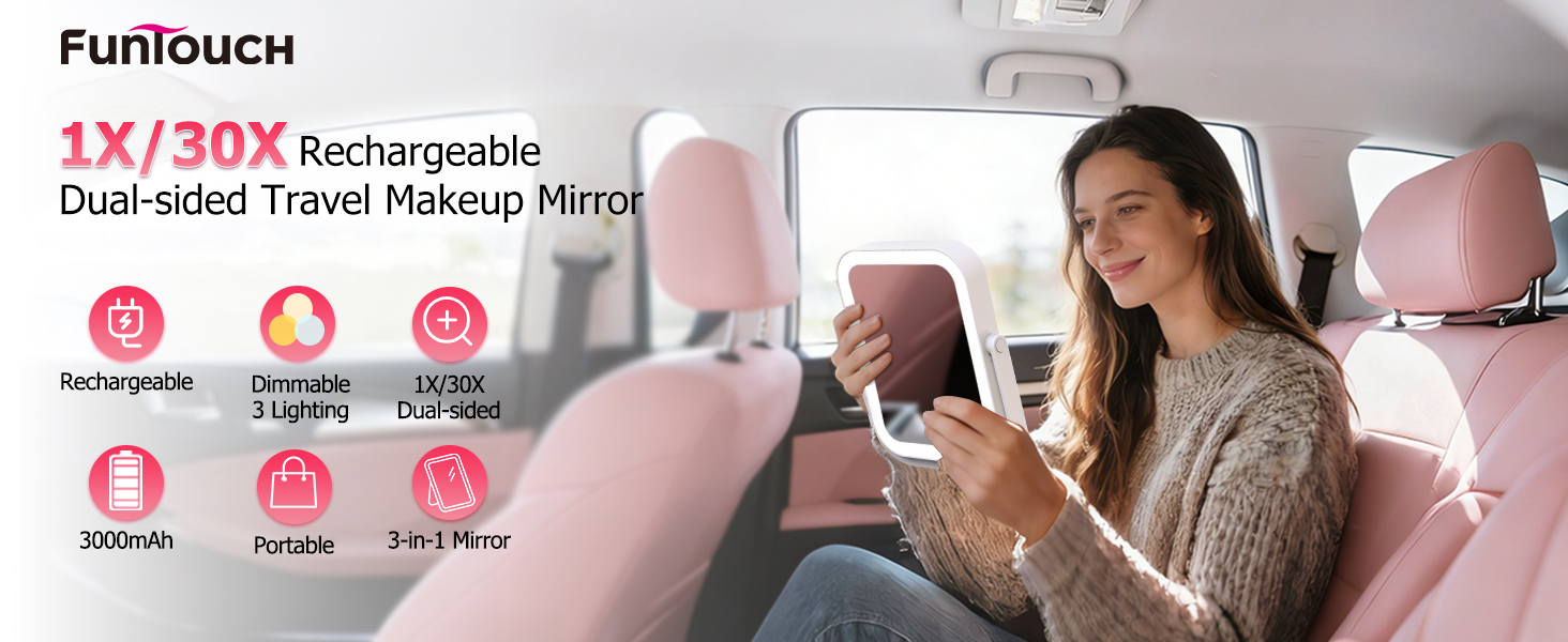 funtouch rechargeable travel makeup mirror