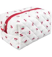honitty Quilted Makeup Bag, Travel Floral Cosmetic Bag Cute Pouch,Cotton Makeup Brushes Storage B...