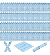 100 Pack Pre Rolled Blue Plastic Cutlery Set with Paper Napkins, Blue Pre Rolled Silverware Set D...