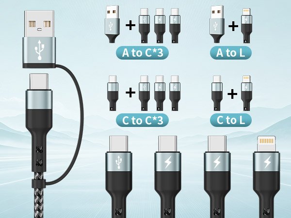 4IN2 USB A/C Muti Charging Cable