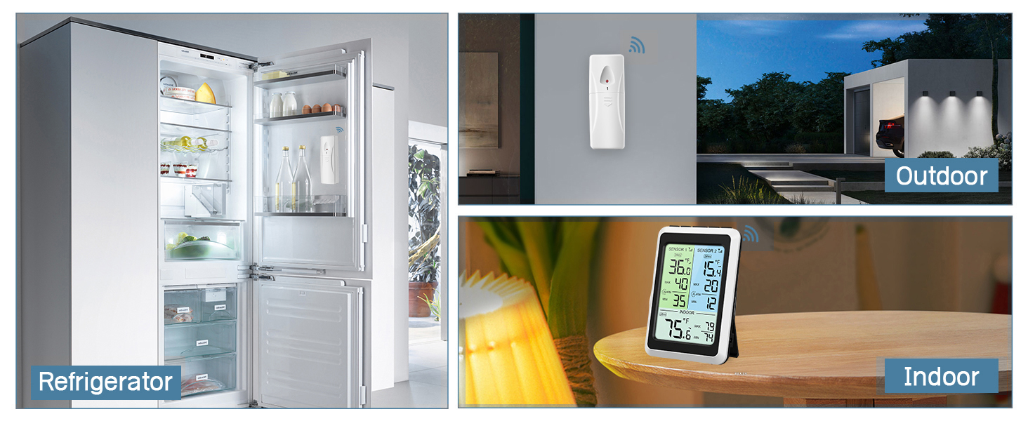 Refrigerator Thermometer with Freezer Alarm, Digital Wireless Fridge Thermometer with 2 Sensors