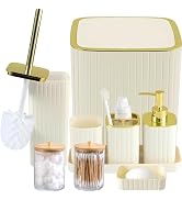 Cedarshin Bathroom Accessories Set, Beige, 9PCS | Complete Bathroom Decor With Trash Can,Toilet B...