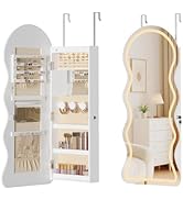 HOOBRO LED Mirror Jewelry Cabinet, Wall/Door Mounted Jewelry Organizer, Jewelry Aromire with Wavy...