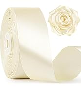 Mauproy 1-1/2 Inch Wide Ivory Satin Ribbon, 50 Yards Solid Polyester Fabric Ribbon for Roses Maki...