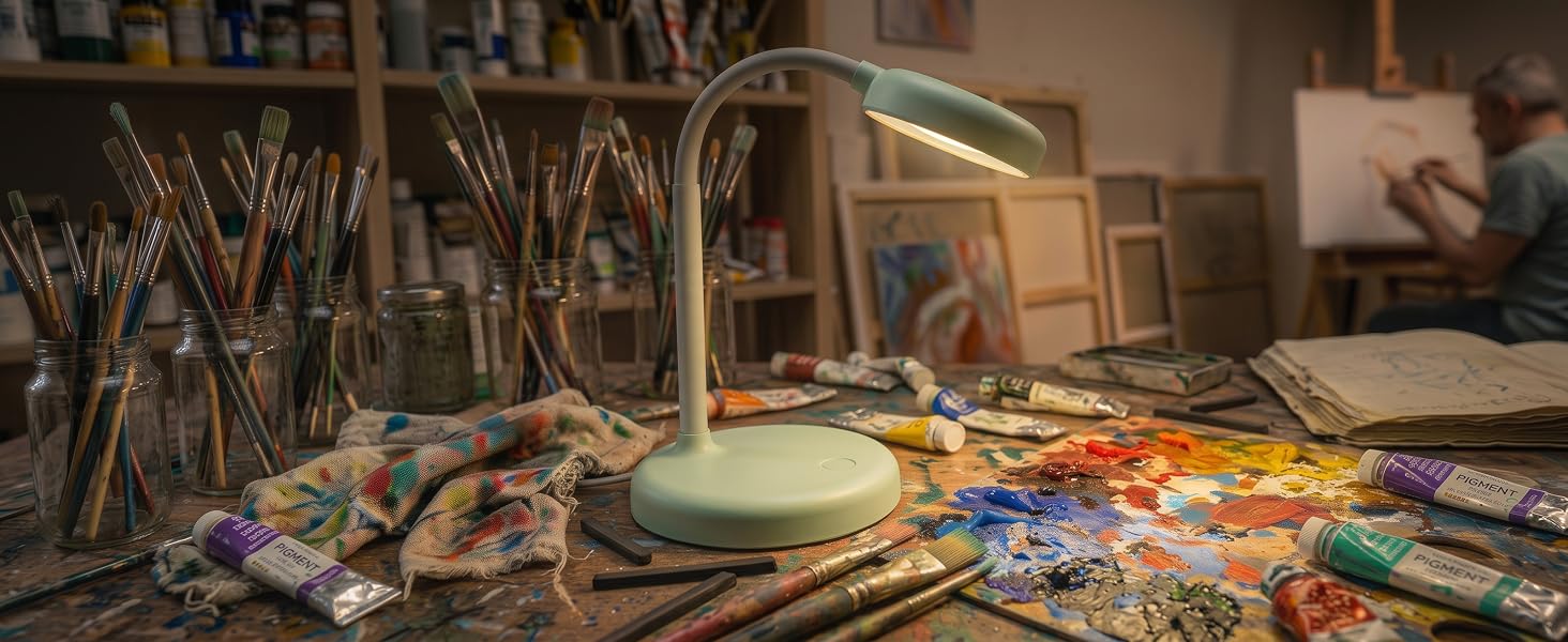 lamp on painter's desk