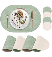yuuzue Faux Leather Placemats Set of 4 with Matching Coasters, Heat Resistant PU Oval Placemats, ...