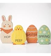 4Pcs Easter Wooden Decorations - Table Signs Centerpiece Tabletop Decor Set - Farmhouse Tiered Ha...