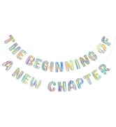 Iridescent The Beginning of a New Chapter Banner, Holographic Pre-Strung Party Decoration for Gra...