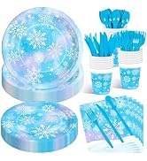 175 Pcs Snowflake Winter Wonderland Tableware Set - Serves 25, Snowflake-Themed Disposable Plates...