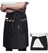 ROTANET Long Server Apron Black with 3 Pockets Bistro Half Aprons for Men Women Waiter Waitress C...
