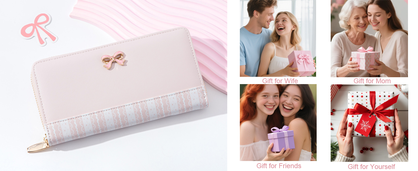 large cash bow wallet long zipper wallet cute phone wallets zip around wallets for women