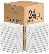 CH White Bath Towels Bulk Pack of 24 (22 x 44 Inches), 100% Cotton Economy Light Weight Towels fo...
