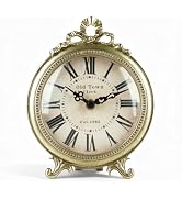 NIKKY HOME Vintage Gold Small Table Clock, French Decorative Desk Clock | Silent Non-Ticking Batt...