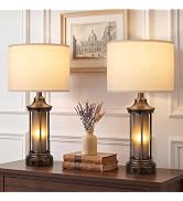 Farmhouse Table Lamps for Living Room, Vintage Lamps for bedroom Set of 2 | Rustic Bedside Lamps ...