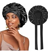 Silk Bonnet for Sleeping, Satin Hair Wrap Cap for Women, Double-Layer Bonnet with Tie Band, Hair ...