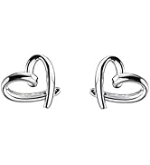 Minimalist Heart Sterling Silver Earrings for Women Girls Teens Charm Hollow Love Hearted Stud Ti...