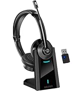 Bluetooth Headset with Noise Cancelling Mic and Charging Dock, Wireless Headphones with Mic, 2-Ea...