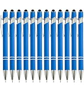 PASISIBICK 12 Pieces Blue Ballpoint Pen with Stylus Tip, 2 in 1 Stylus Stylish Pen, Blue Metal St...