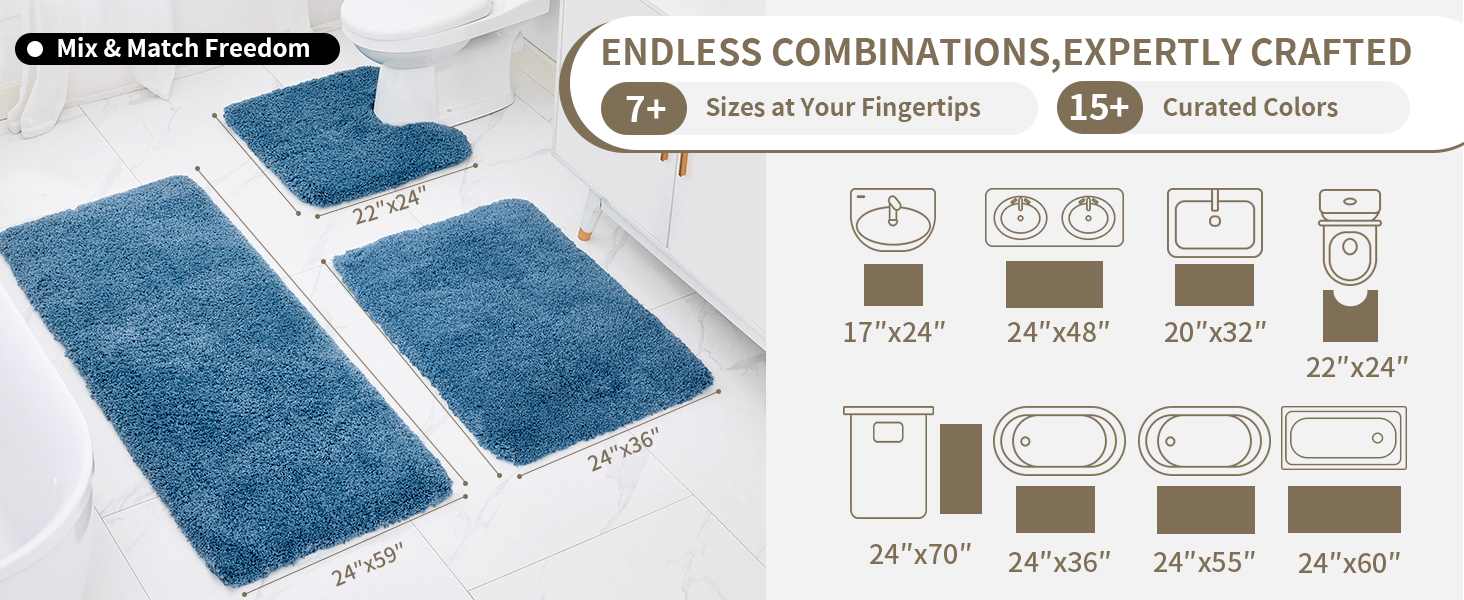 Bathroom Rugs Non Slip Washable Ultra Soft Absorbent Bath Mat Quick Dry Shaggy for Tub Blue Decor