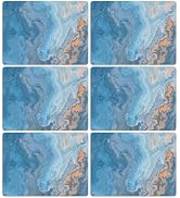 Marble Placemats Set of 6 Blue Marbles Plastic Table Mats Marble Theme Place Mats Wipe Clean Wash...