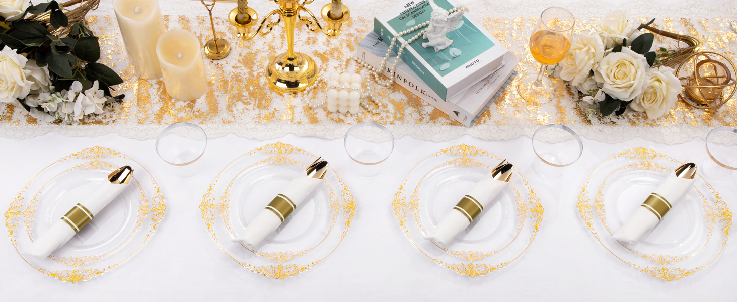 Clear and Gold Plastic Plates