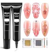 BQAN 3 in 1 3D Nail Art Gel, 2x10g Sculpting 3D Gel No-Wipe with Chrome Powder for Rhinestones / ...