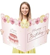WNINK Jumbo Pink Birthday Card with Envelope, 22x14 Inch Extra Large Rose Gold Greeting Card for ...
