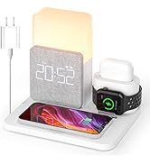 Wireless Charging Station, 7 in 1 Charging Station, Alarm Clock with Wireless Charger, Night Ligh...
