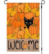 RABUSOFA Fall Garden Flag Double Sided Outside,Black Cat Pumpkins Autumn Welcome Seasonal Thanksg...