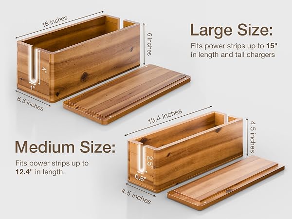 detail dimension of large box (16"L x 6.5"W x 6"H) and small box (13.4"L x 4.5"W x 4.5"H)