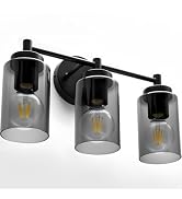 Combuh 3 Light Bathroom Light Fixtures Modern, Black Over Mirror Lamp | 17.32", smoky glass, soft...