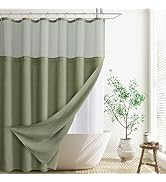 Naturoom Sage Green Linen Shower Curtain with Liner and Hooks Boho Farmhouse Shower Curtains for ...