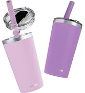 CUPKIN Toddler Tumblers, The Original 12 oz Stackable Stainless Steel Cups, Set of 2 Powder Coate...