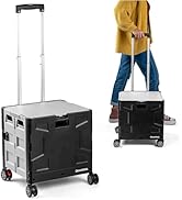 CleverMade Collapsible Wheeled Crate with Lid, 4-Wheels - Swivel and Glide Rolling Crate with Han...