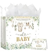 Yusenguan 13" Large Baby Gift Bag with Tissue Paper, Greeting Card and Handle for Baby Shower Boy...