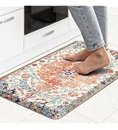MAYHMYO Boho Kitchen Mat Anti Fatigue Ethnic Kitchen Cushioned Floor Mat Orange Blue Kitchen Rugs...