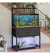 Fienveorn 40-50 Gallon Fish Tank Stand with LED Light Power Outlets,Heavy Duty Metal Aquarium Sta...