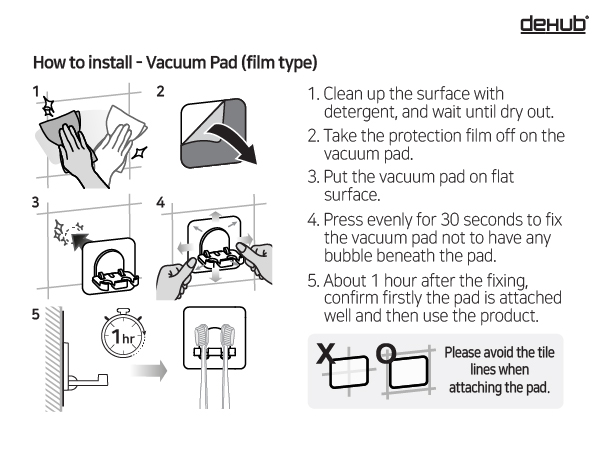 09 DeHUB Vacuum Pad Toothbrush Holder (2brush) VTB2-CC60 PA+ 600 How to Install