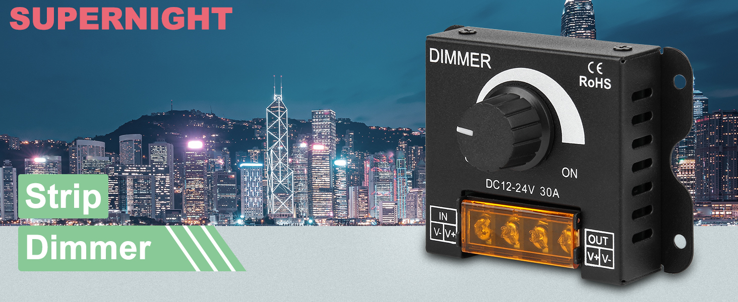 LED Light Strip Dimmer, DC12V-24V 30A PWM Dimming Controller