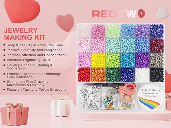 Redtwo 4mm Glass Seed Beads for Jewelry Making Kit, Small Beads Friendship Bracelets Making Kits