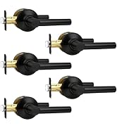 Brotima 5 Pack Passage Black Door Handles, Matte Black Keyless Door Lever Non-Locking Lever Set I...