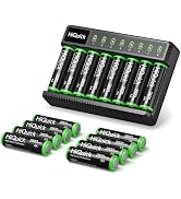 HiQuick Rechargeable AA Batteries with Charger, 8 Bay Smart Battery Charger for AA/AAA Ni-MH/NiCD...