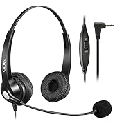 2.5mm Phone Headset with Microphone Noise Cancelling & Volume Controls, Office Telephone Headphon...