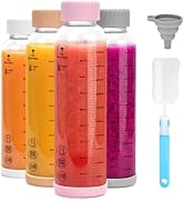 Zukro Glass Water Bottles with lids 20 oz - 4 Pack Heat-resistant Borosilicate Juice Bottles with...