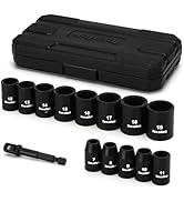 TecoTek 14 Pieces 3/8-Inch Drive Shallow 12-Point Metric Impact Socket Set, CR-V, 7mm to 19mm, 1/...