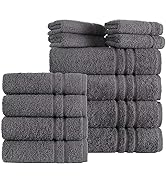 Hammam Linen Grey 12-Piece Towel Set Includes 4 Bath Towels, 4 Hand Towels, and 4 Washcloths Ring...