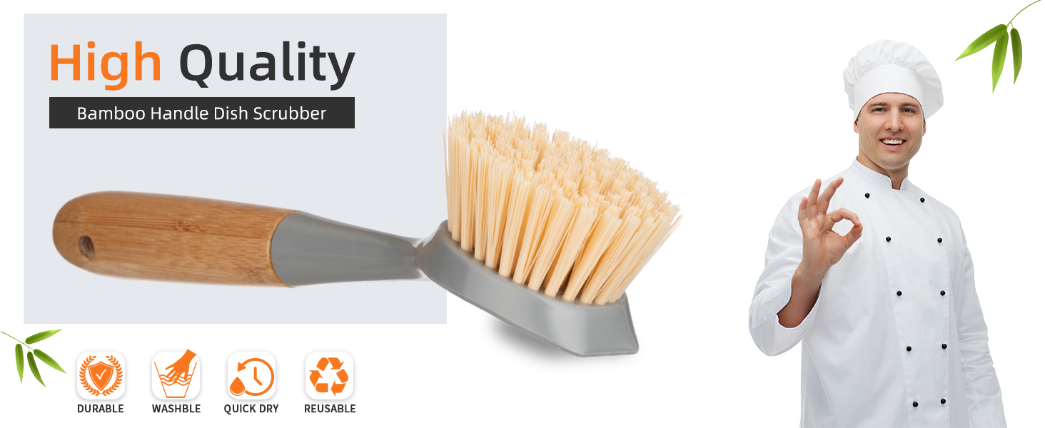 Bamboo Brush Dish is Sturdy and Durable Brush,Made of Wood and Non-scratch & Odorless Bristles.