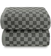 Jacquotha Cotton Bath Towels Set of 2 (Grey Checkered), Quick Dry Shower Towels Large Size 54” x ...